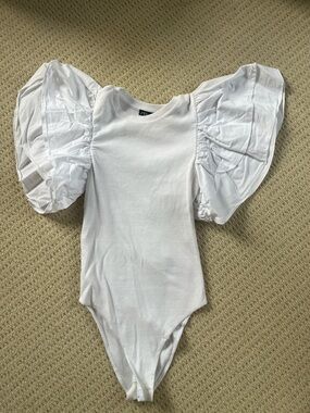 Zara White Puff Sleeve  One-Piece Bodysuit